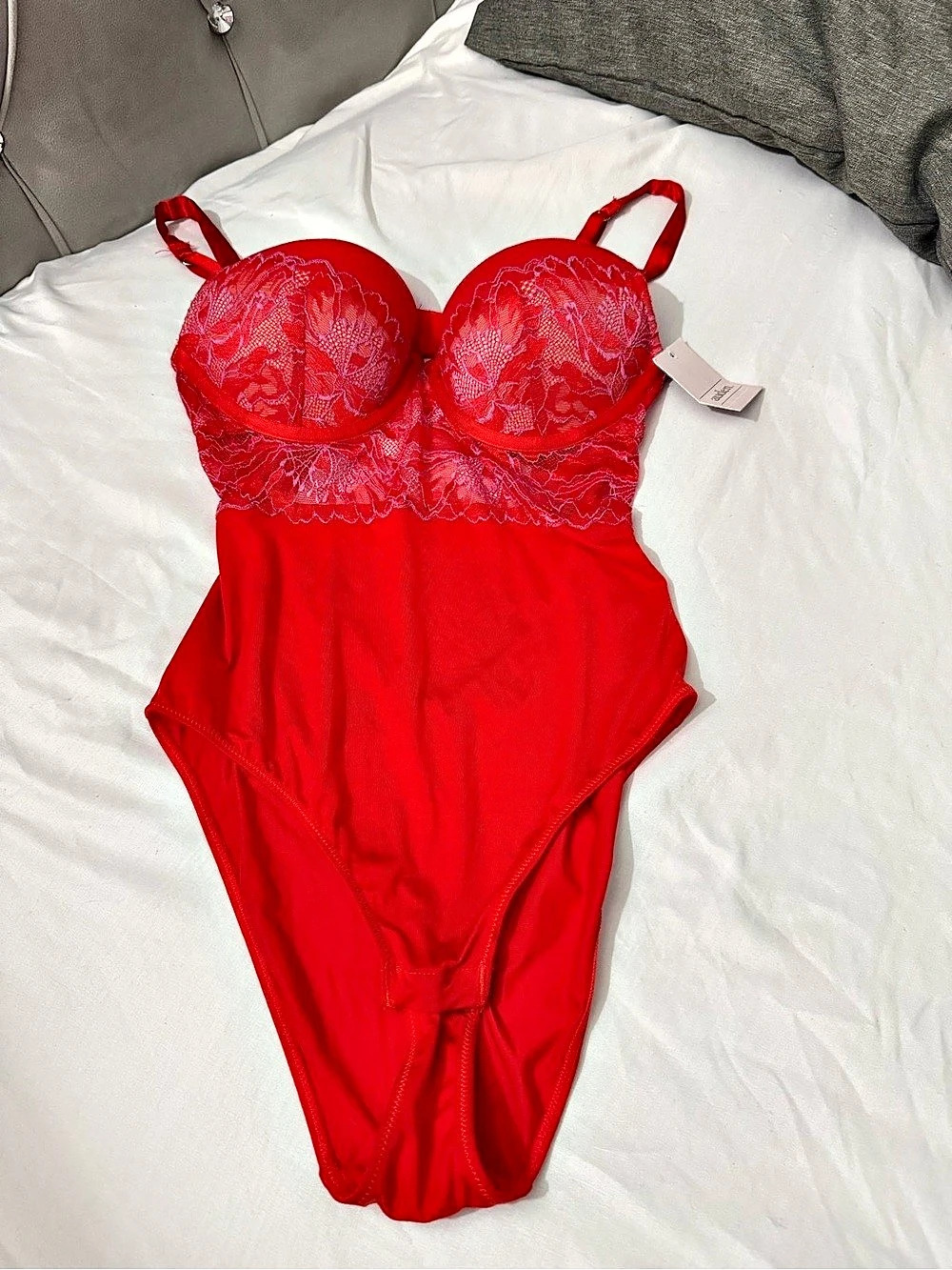 Victoria's Secret Dream Angels Wicked Unlined Lace Teddy Red Lace Teddy NWT